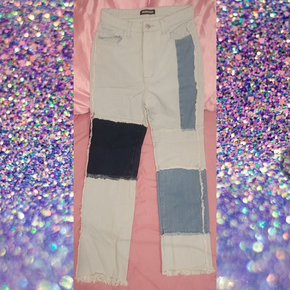 Momokrom Patchwork Long Straight Leg Jeans